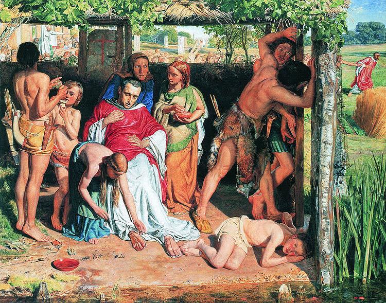 William Holman Hunt A Converted British Family Sheltering a Christian Missionary from the Persecution of the Druids, a scene of persecution by druids in ancient Britain p oil painting picture
